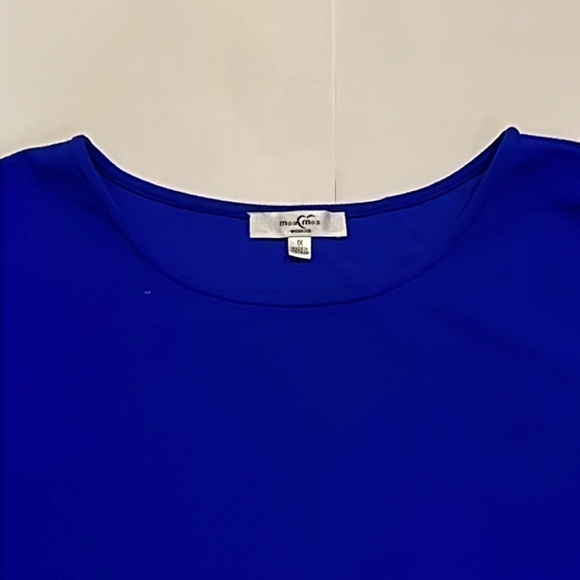 Moa Moa Woman Cobalt Blue Ruffle Sleeve Blouse Size 1X Laser Cut Hem - Picture 4 of 5